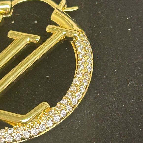 Louis Vuitton Hoop Gold Earrings with Simulated Diamonds. - Picture 3 of 8